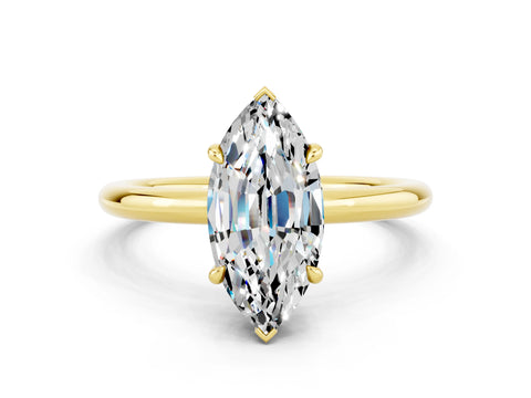 Yellow gold Marquise Cut Moissanite Solitaire Ring with Thin Band and Four-Prong Setting_12