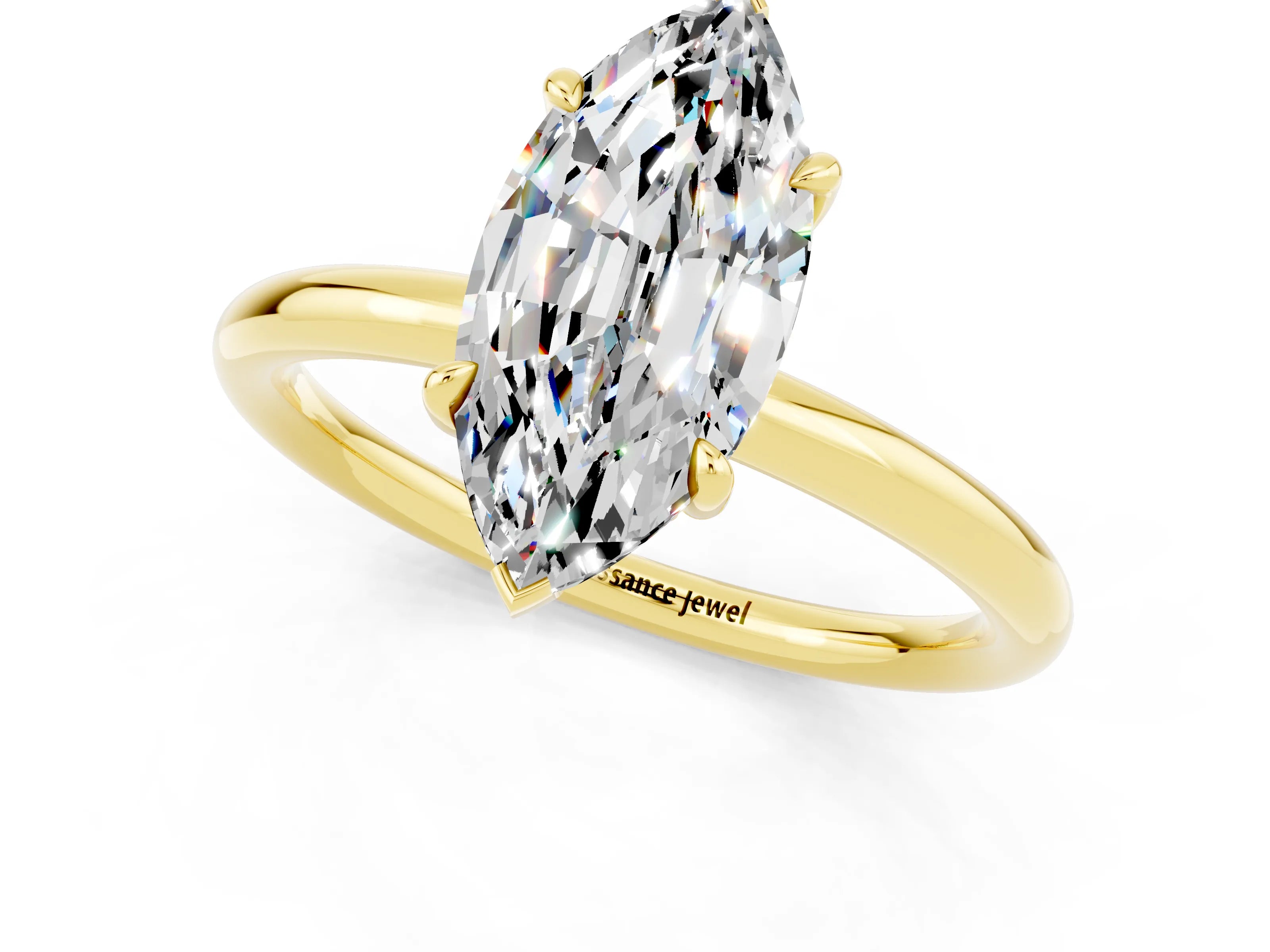 Yellow gold Marquise Cut Moissanite Solitaire Ring with Thin Band and Four-Prong Setting_13