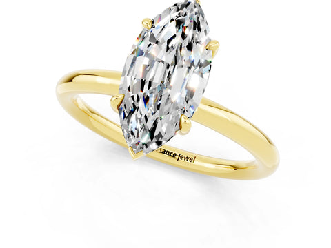 Yellow gold Marquise Cut Moissanite Solitaire Ring with Thin Band and Four-Prong Setting_13