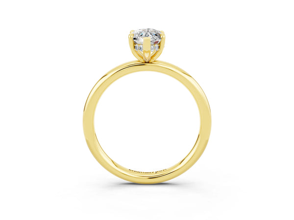 Yellow gold Marquise Cut Moissanite Solitaire Ring with Thin Band and Four-Prong Setting