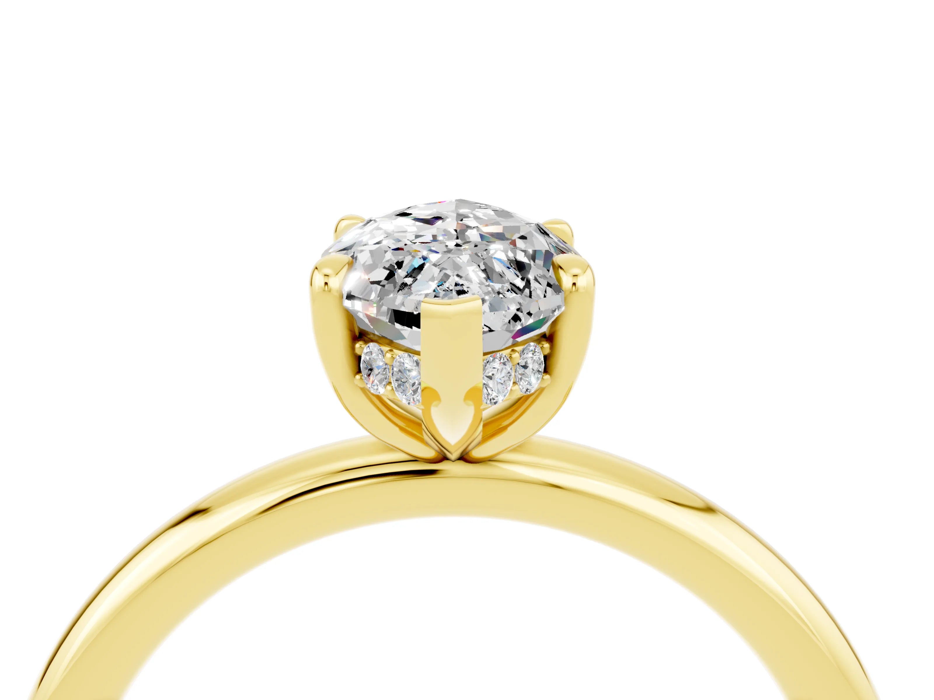 Yellow gold Marquise Cut Moissanite Solitaire Ring with Thin Band and Four-Prong Setting_16