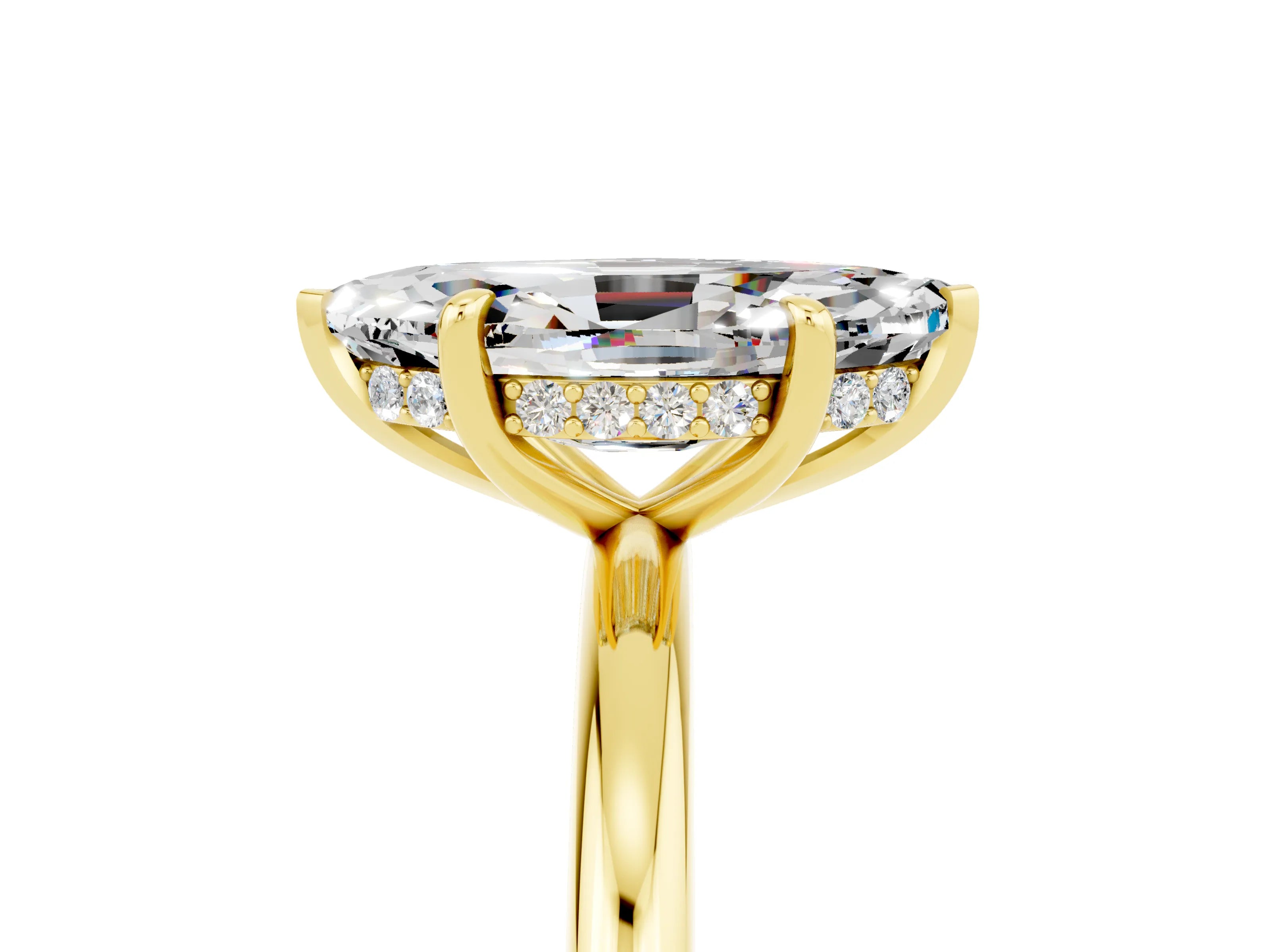 Yellow gold Marquise Cut Moissanite Solitaire Ring with Thin Band and Four-Prong Setting_17