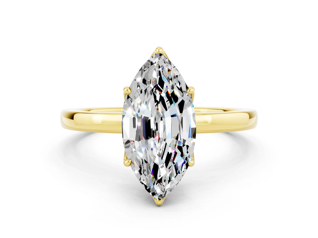 Yellow gold Marquise Cut Moissanite Solitaire Ring with Thin Band and Prong Setting_18