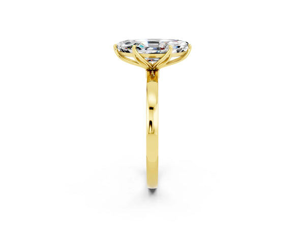 Yellow gold Marquise Cut Moissanite Solitaire Ring with Thin Band and Prong Setting