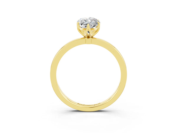 Yellow gold Marquise Cut Moissanite Solitaire Ring with Thin Band and Prong Setting