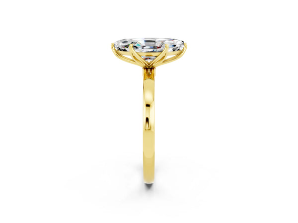 Yellow gold Marquise Cut Moissanite Solitaire Ring with Thin Band and Prong Setting