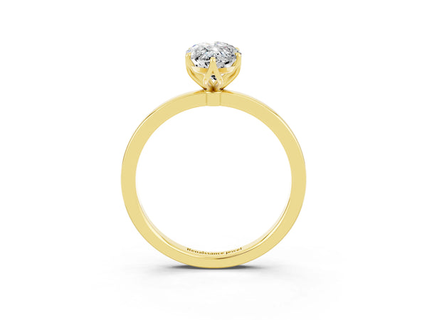 Yellow gold Marquise Cut Moissanite Solitaire Ring with Thin Band and Prong Setting