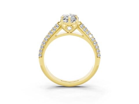 Yellow gold Marquise Cut Moissanite Solitaire Ring with Three-Row Pavé Band and Four-Prong Setting_15