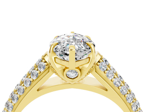 Yellow gold Marquise Cut Moissanite Solitaire Ring with Three-Row Pavé Band and Four-Prong Setting_16