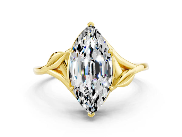 Yellow gold Marquise Cut Moissanite Solitaire Ring with Twist Band and Four-Prong Setting