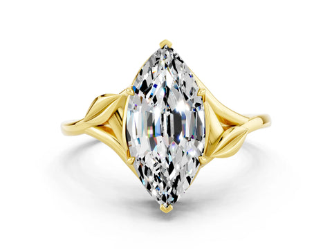 Yellow gold Marquise Cut Moissanite Solitaire Ring with Twist Band and Four-Prong Setting_24