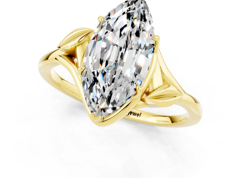 Yellow gold Marquise Cut Moissanite Solitaire Ring with Twist Band and Four-Prong Setting_25