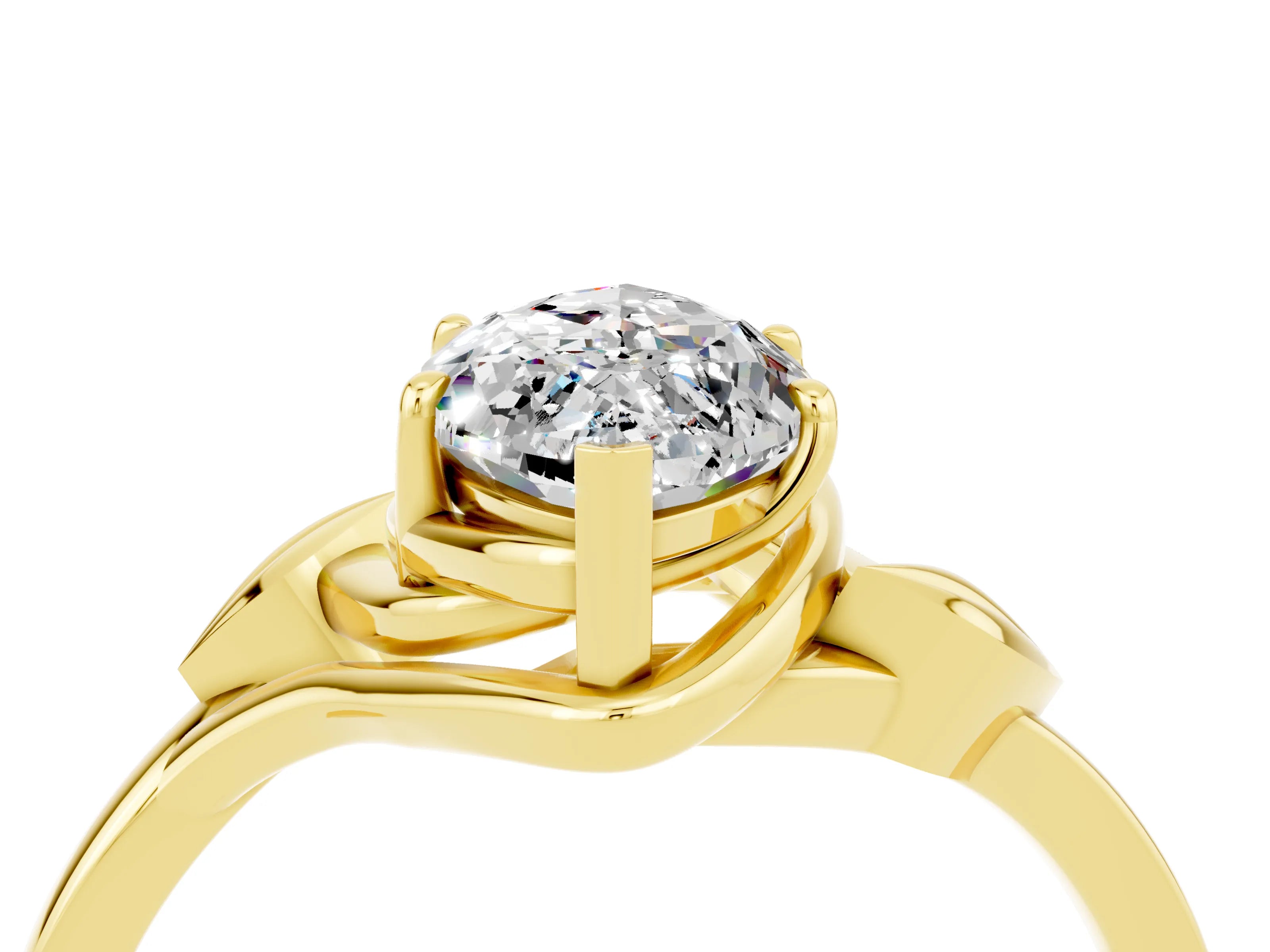 Yellow gold Marquise Cut Moissanite Solitaire Ring with Twist Band and Four-Prong Setting_28