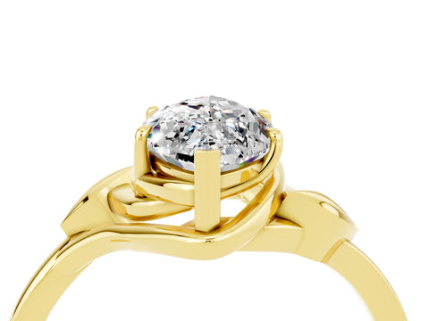 Yellow gold Marquise Cut Moissanite Solitaire Ring with Twist Band and Four-Prong Setting_28