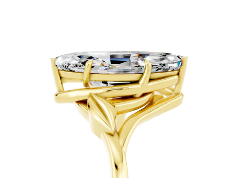Yellow gold Marquise Cut Moissanite Solitaire Ring with Twist Band and Four-Prong Setting_29