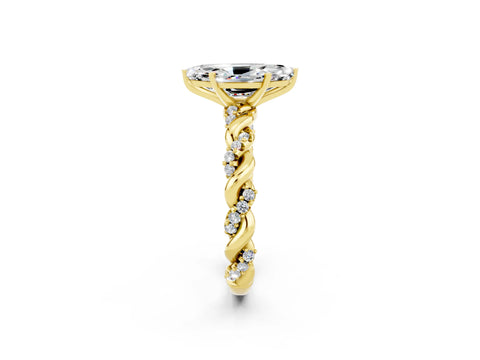 Yellow gold Marquise Cut Moissanite Solitaire Ring with Twisted Band and Pavé Accents_2