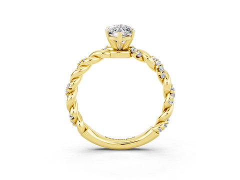 Yellow gold Marquise Cut Moissanite Solitaire Ring with Twisted Band and Pavé Accents_3