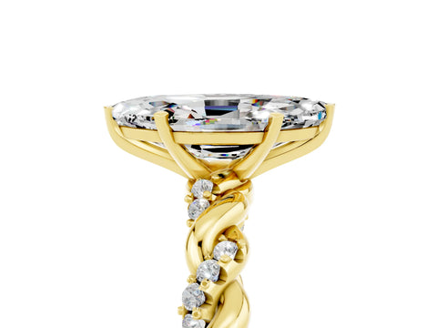 Yellow gold Marquise Cut Moissanite Solitaire Ring with Twisted Band and Pavé Accents_5