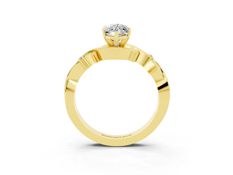 Yellow gold Marquise Cut Moissanite Solitaire Ring with Twisted Band and Prong Setting_3
