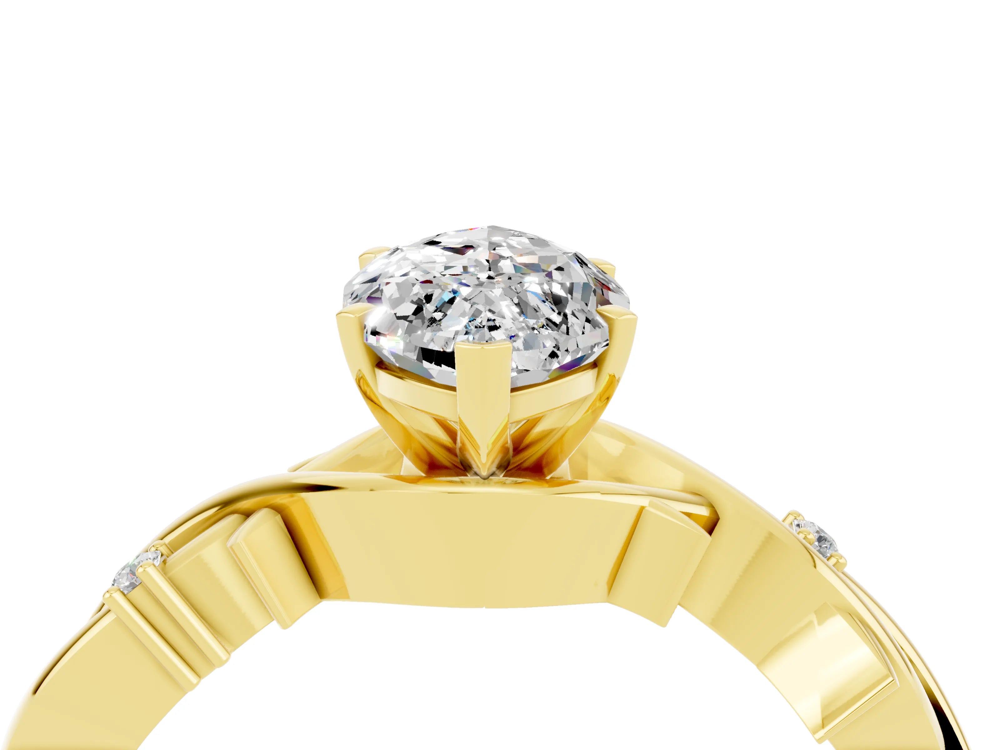 Yellow gold Marquise Cut Moissanite Solitaire Ring with Twisted Band and Prong Setting_4
