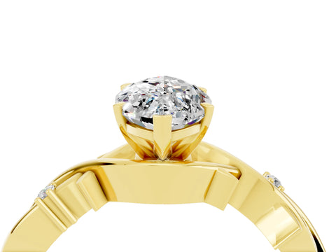 Yellow gold Marquise Cut Moissanite Solitaire Ring with Twisted Band and Prong Setting_4
