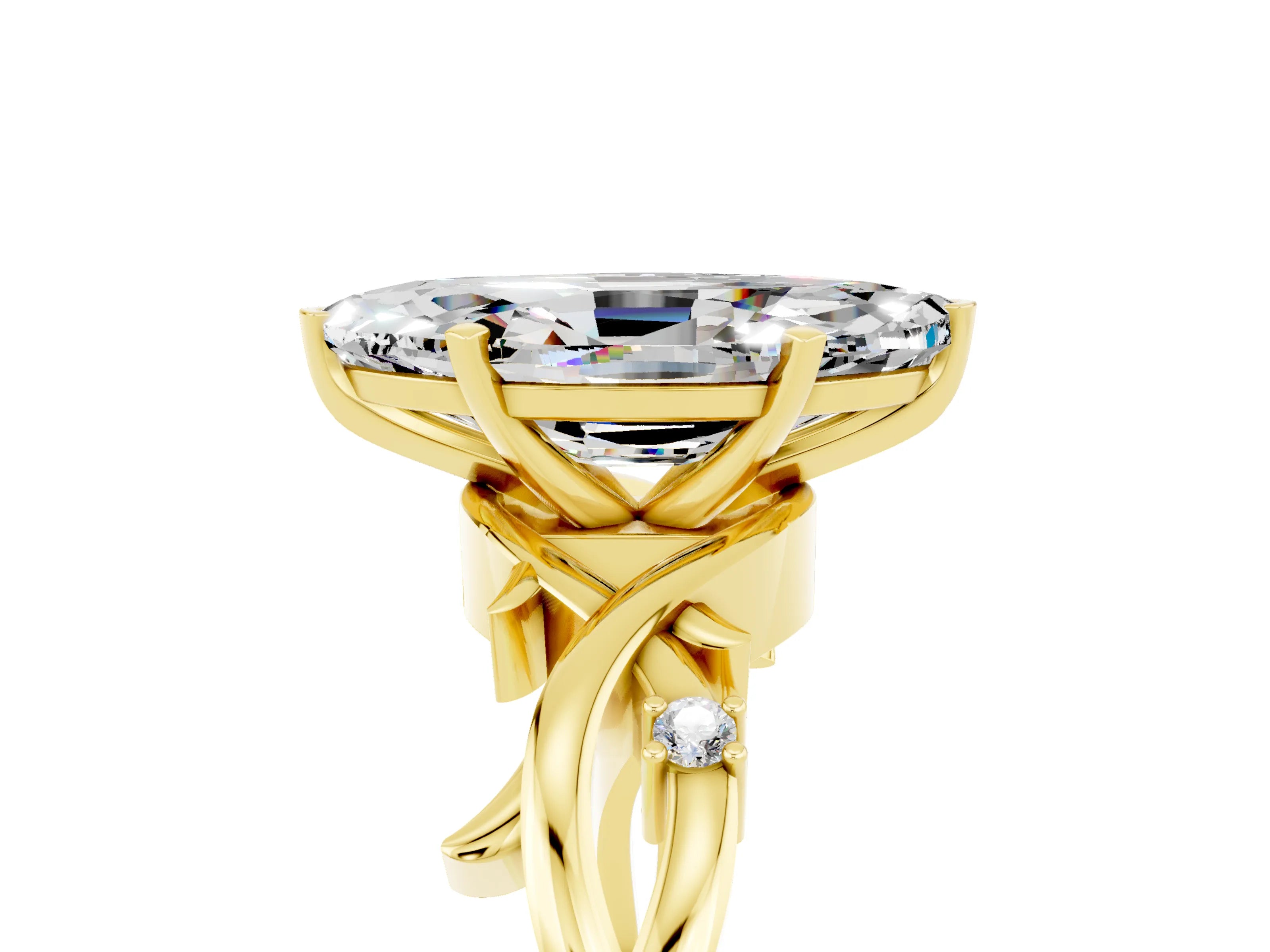 Yellow gold Marquise Cut Moissanite Solitaire Ring with Twisted Band and Prong Setting_5