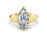 Yellow gold Marquise Cut Moissanite Solitaire Ring with Wide Band and Prong Setting