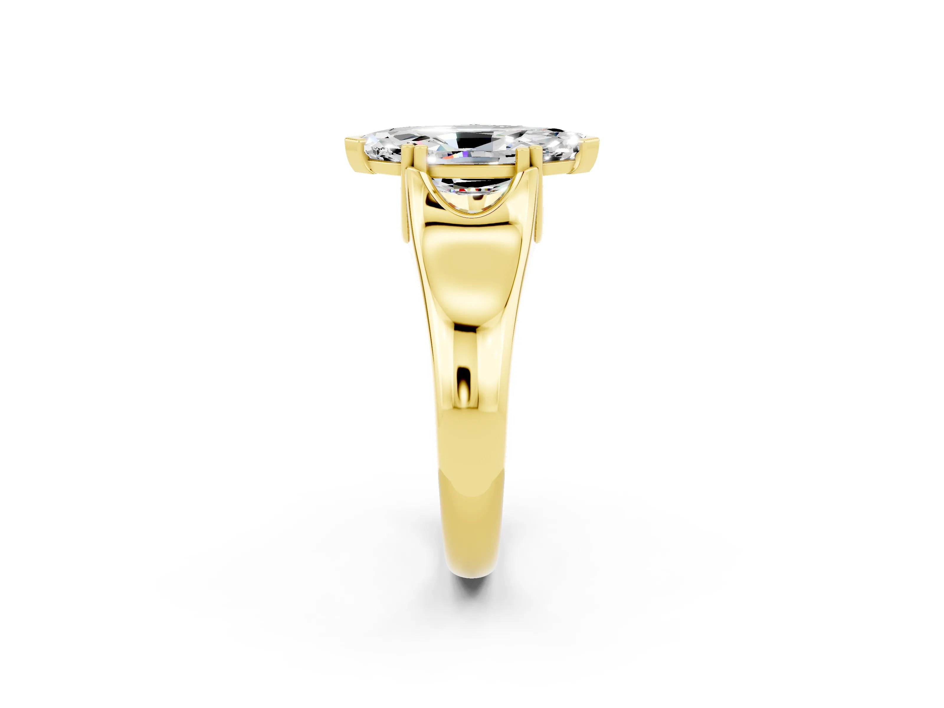 Yellow gold Marquise Cut Moissanite Solitaire Ring with Wide Band and Prong Setting_2