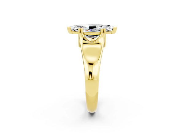 Yellow gold Marquise Cut Moissanite Solitaire Ring with Wide Band and Prong Setting