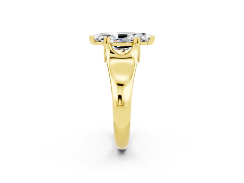 Yellow gold Marquise Cut Moissanite Solitaire Ring with Wide Band and Prong Setting_2