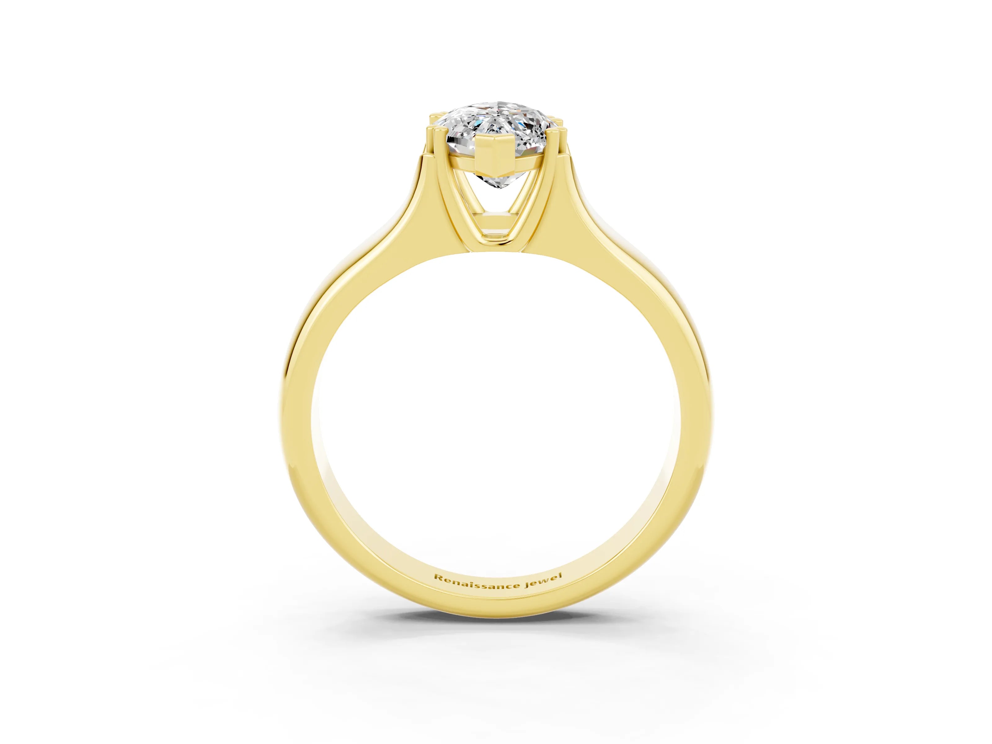 Yellow gold Marquise Cut Moissanite Solitaire Ring with Wide Band and Prong Setting_3