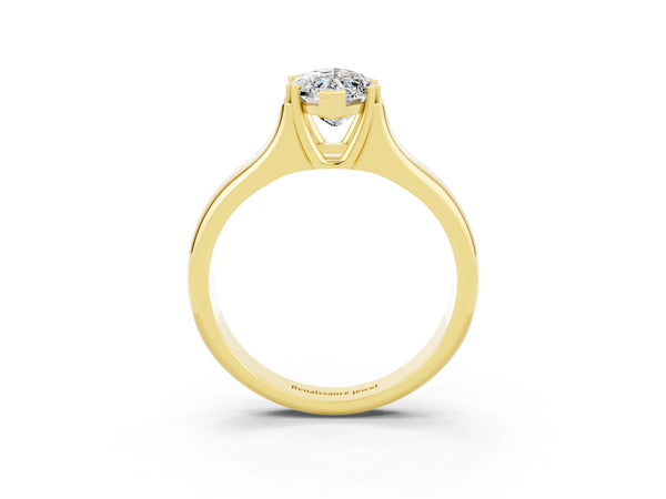 Yellow gold Marquise Cut Moissanite Solitaire Ring with Wide Band and Prong Setting