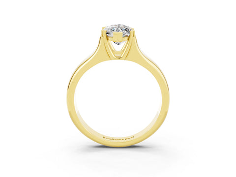 Yellow gold Marquise Cut Moissanite Solitaire Ring with Wide Band and Prong Setting_3