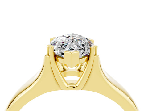 Yellow gold Marquise Cut Moissanite Solitaire Ring with Wide Band and Prong Setting_4