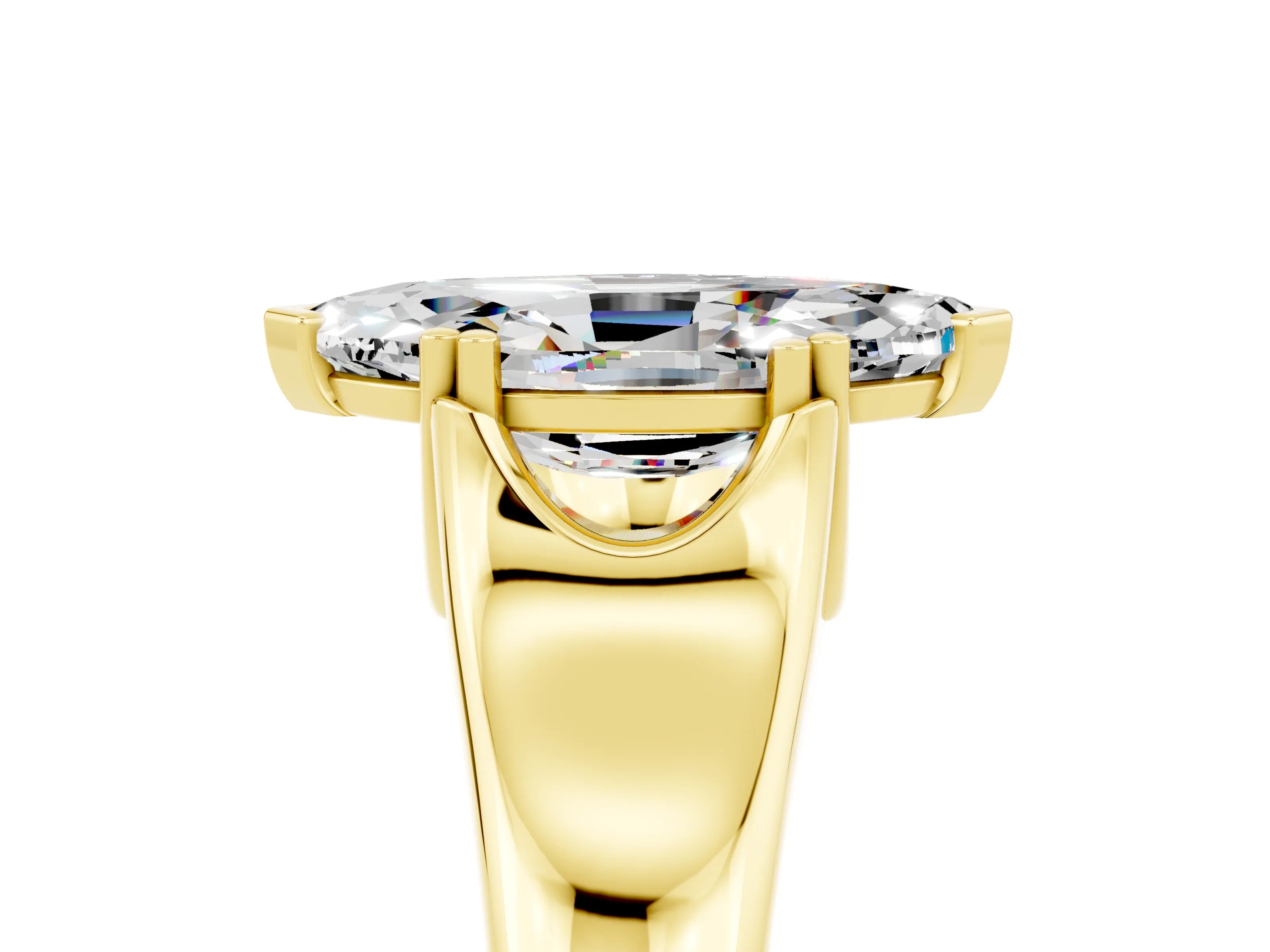 Yellow gold Marquise Cut Moissanite Solitaire Ring with Wide Band and Prong Setting_5