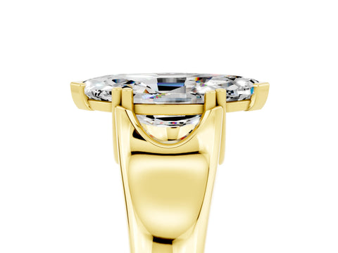 Yellow gold Marquise Cut Moissanite Solitaire Ring with Wide Band and Prong Setting_5