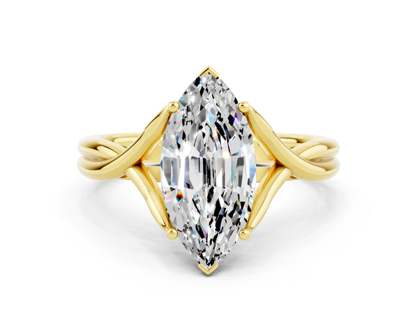 Yellow gold Marquise Cut Moissanite Solitaire Twist Band Prong Setting Ring