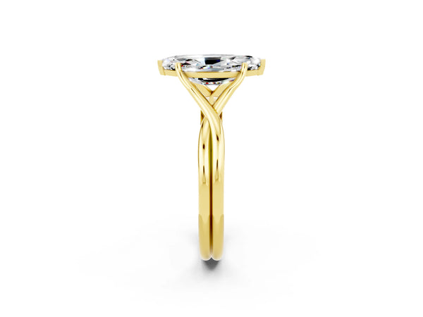 Yellow gold Marquise Cut Moissanite Solitaire Twist Band Prong Setting Ring