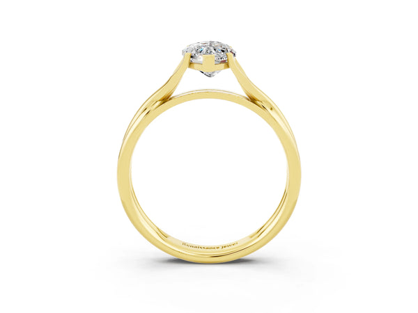 Yellow gold Marquise Cut Moissanite Solitaire Twist Band Prong Setting Ring