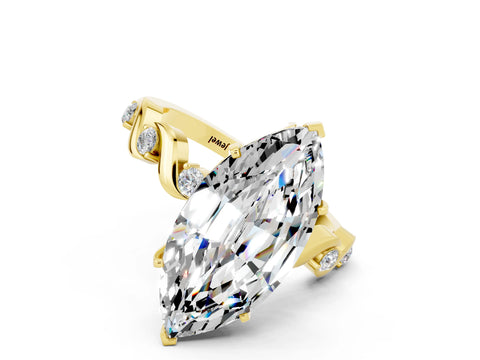 Yellow gold Marquise Cut Moissanite Solitaire Twisted Band with Round  Accents and Prong Setting_12