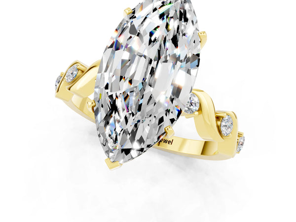 Yellow gold Marquise Cut Moissanite Solitaire Twisted Band with Round  Accents and Prong Setting