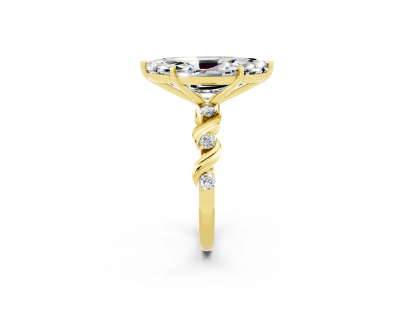 Yellow gold Marquise Cut Moissanite Solitaire Twisted Band with Round  Accents and Prong Setting