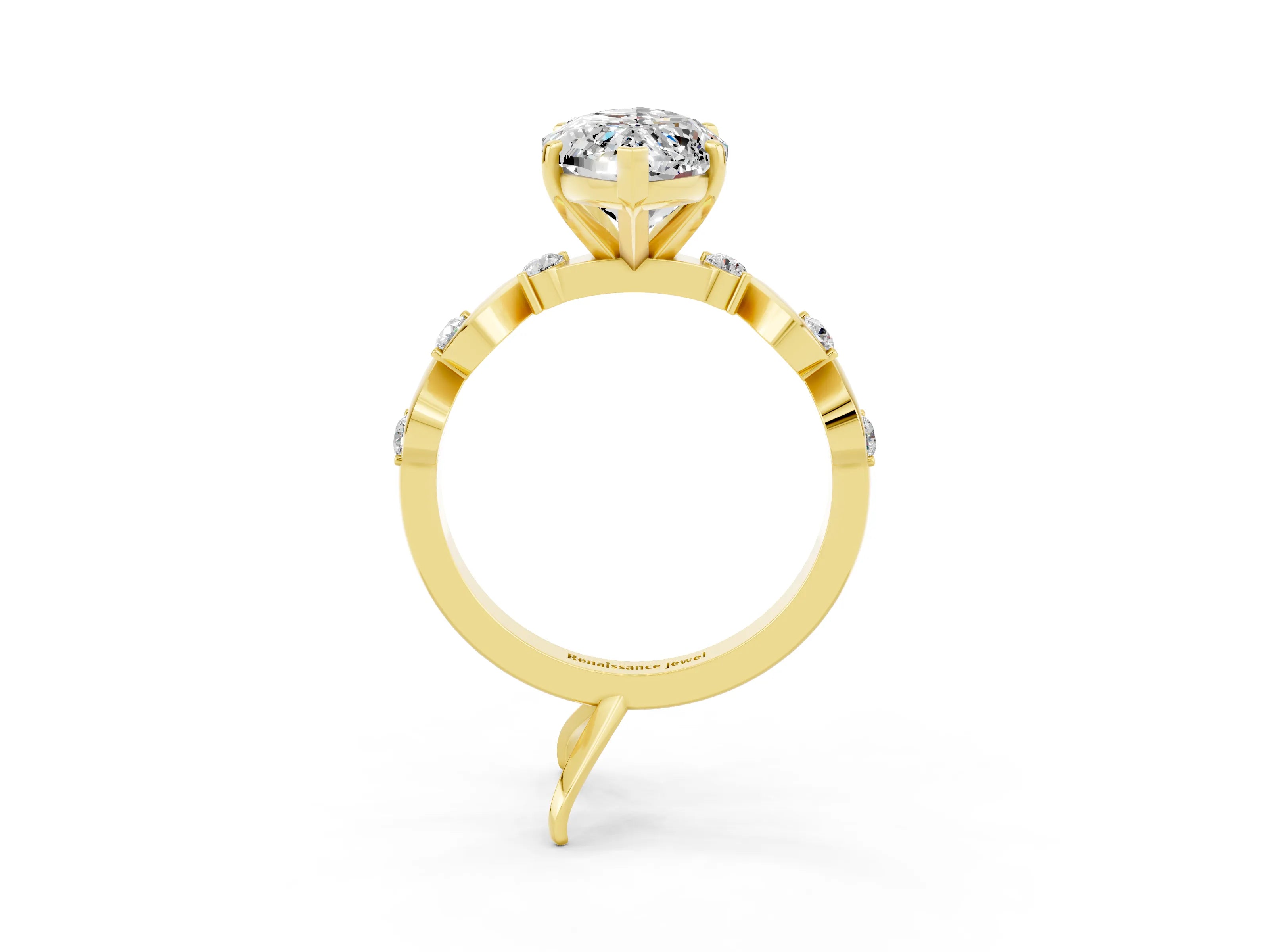 Yellow gold Marquise Cut Moissanite Solitaire Twisted Band with Round  Accents and Prong Setting_15