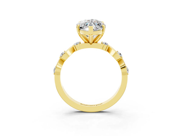 Yellow gold Marquise Cut Moissanite Solitaire Twisted Band with Round  Accents and Prong Setting