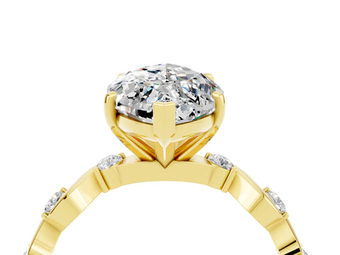 Yellow gold Marquise Cut Moissanite Solitaire Twisted Band with Round  Accents and Prong Setting_16