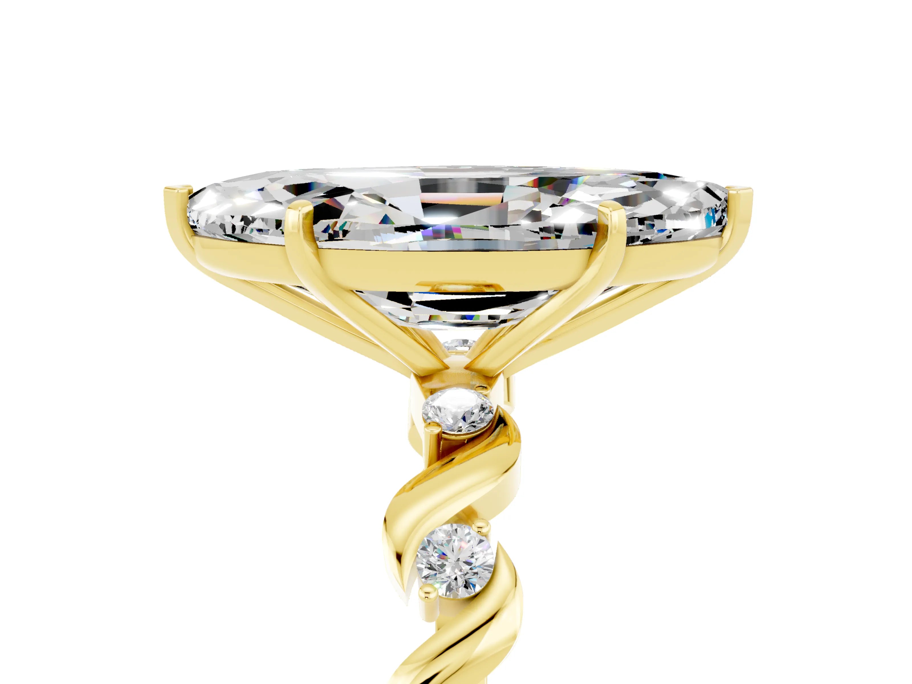 Yellow gold Marquise Cut Moissanite Solitaire Twisted Band with Round  Accents and Prong Setting_17