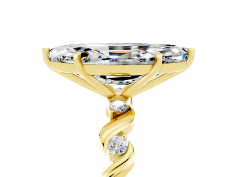 Yellow gold Marquise Cut Moissanite Solitaire Twisted Band with Round  Accents and Prong Setting_17