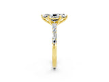 Yellow gold Marquise Cut Moissanite Solitaire with Side Baguettes and Channel Set Band_2