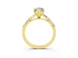 Yellow gold Marquise Cut Moissanite Solitaire with Side Baguettes and Channel Set Band_3