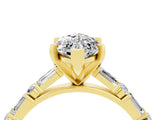 Yellow gold Marquise Cut Moissanite Solitaire with Side Baguettes and Channel Set Band_4